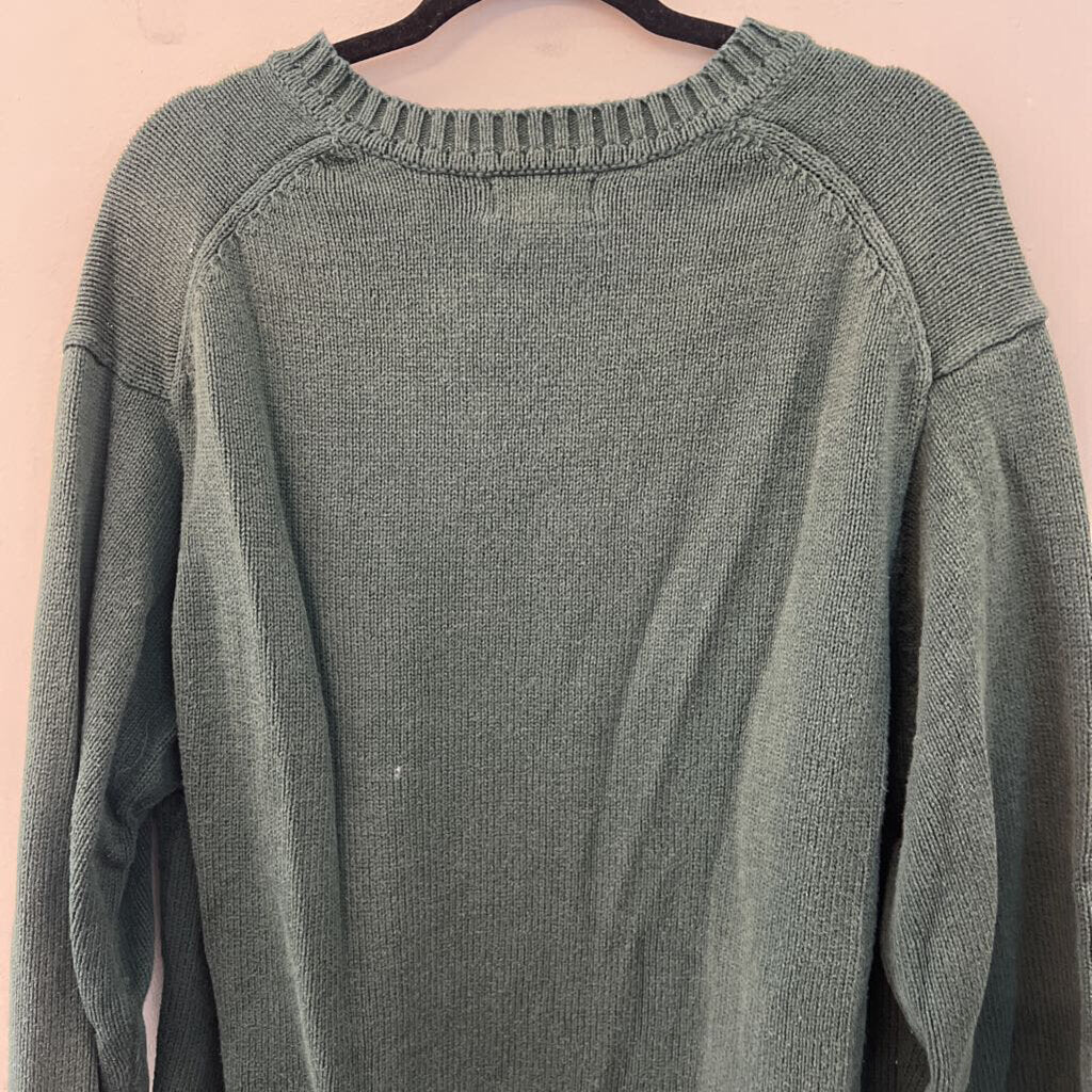 LL Bean Green Knit V Neck Sweater Large