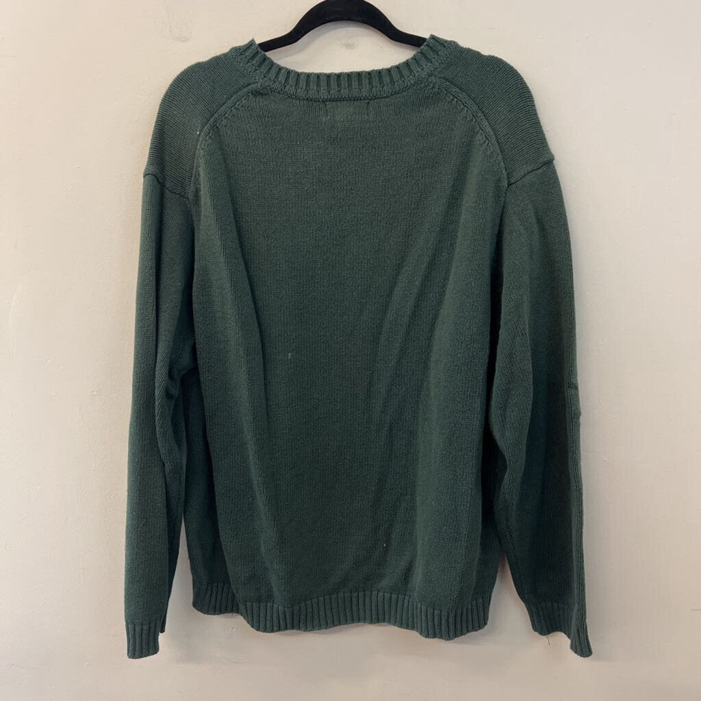 LL Bean Green Knit V Neck Sweater Large