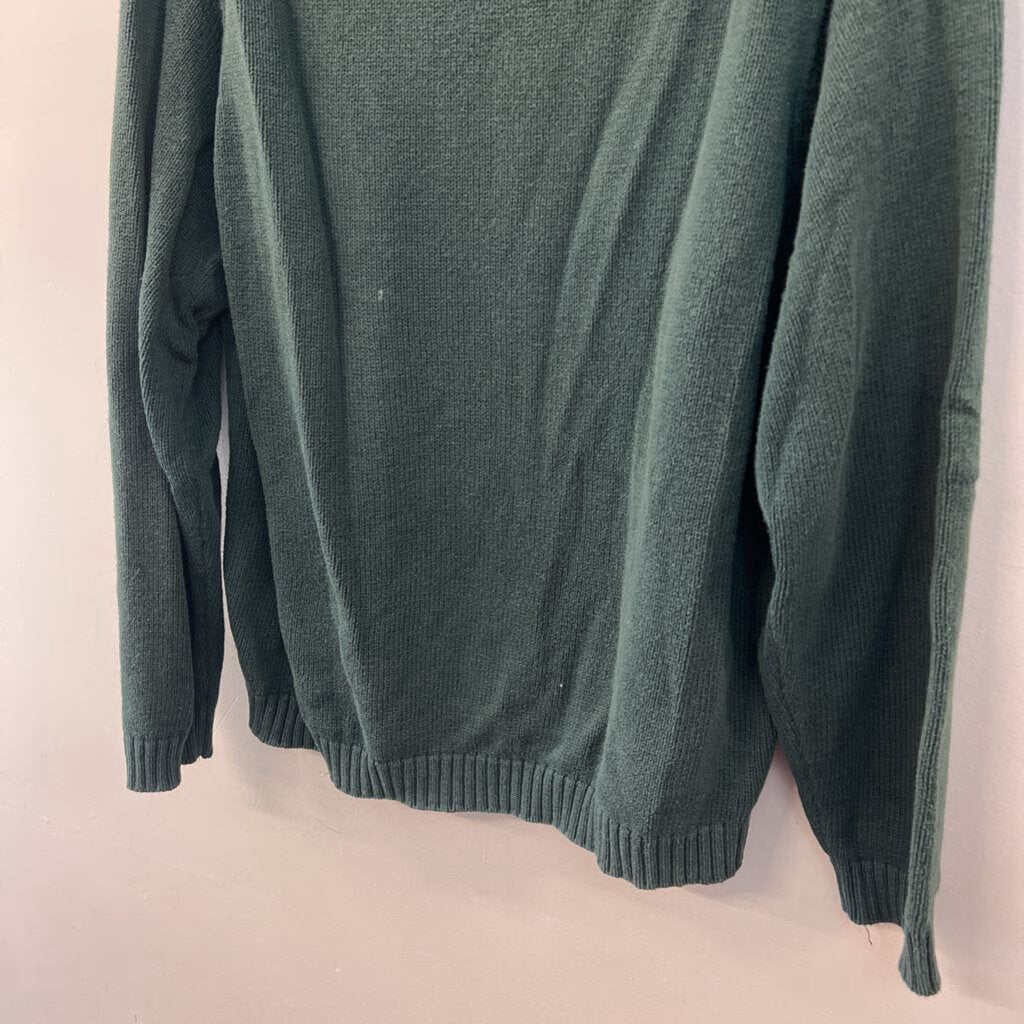 LL Bean Green Knit V Neck Sweater Large