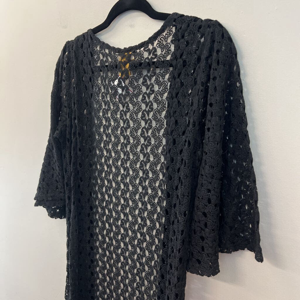 Wrangler Black Crochet Open Front Duster Medium