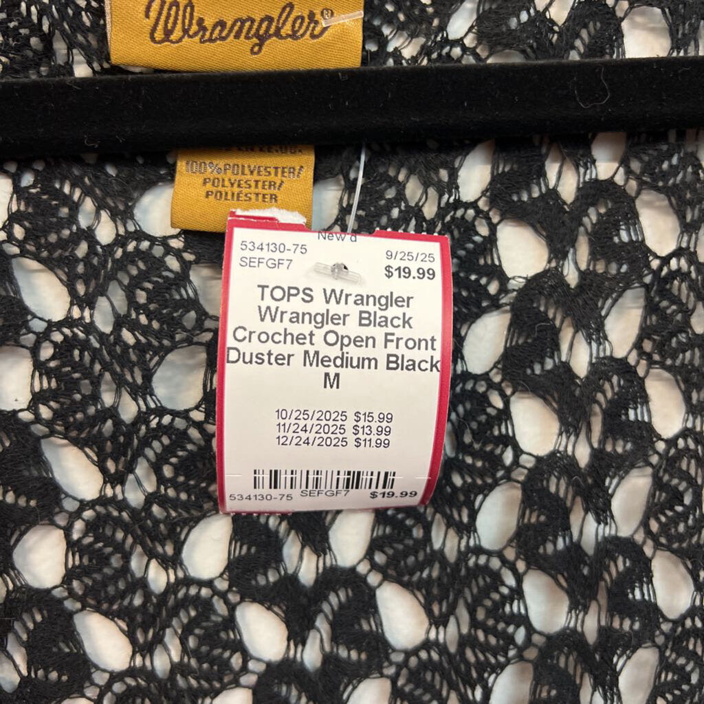Wrangler Black Crochet Open Front Duster Medium