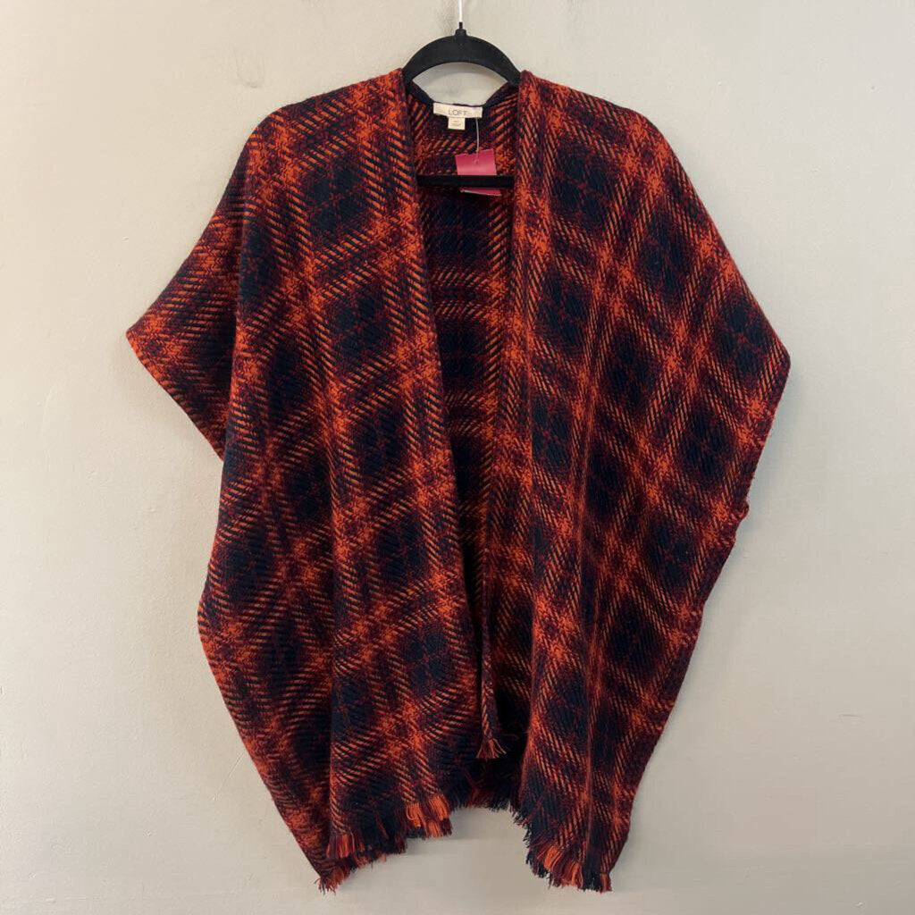Loft Orange/ Navy Plaid Shoulder Wrap Top Medium/ Large