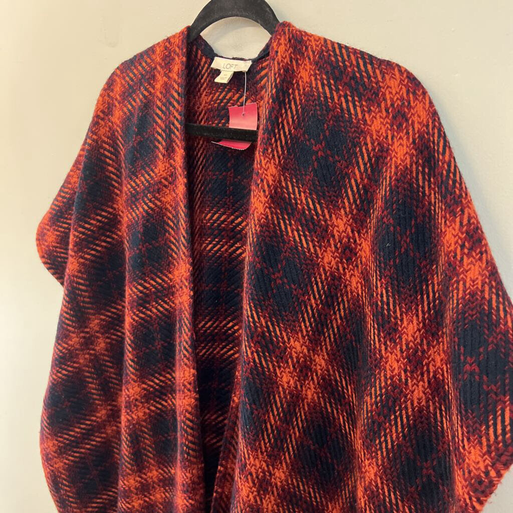 Loft Orange/ Navy Plaid Shoulder Wrap Top Medium/ Large