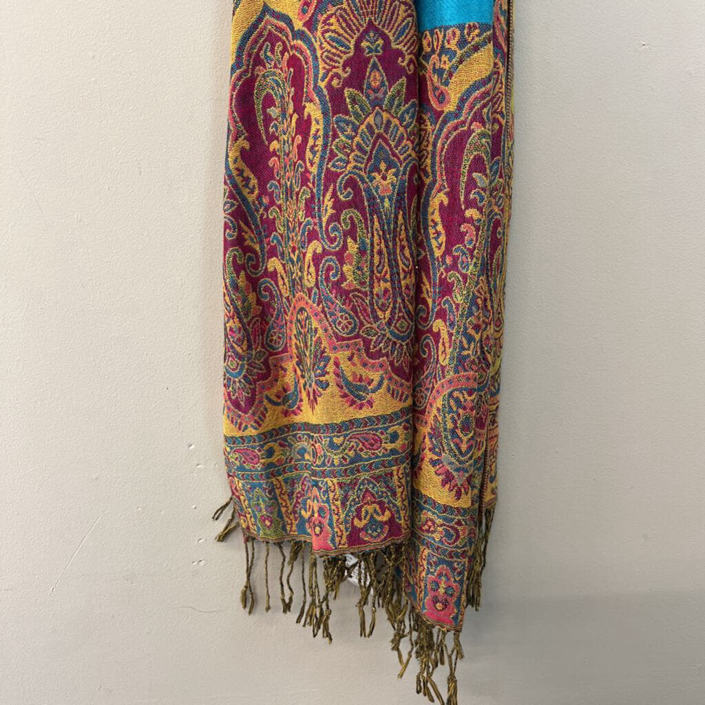 Bright Blue/ Multi Print Scarf