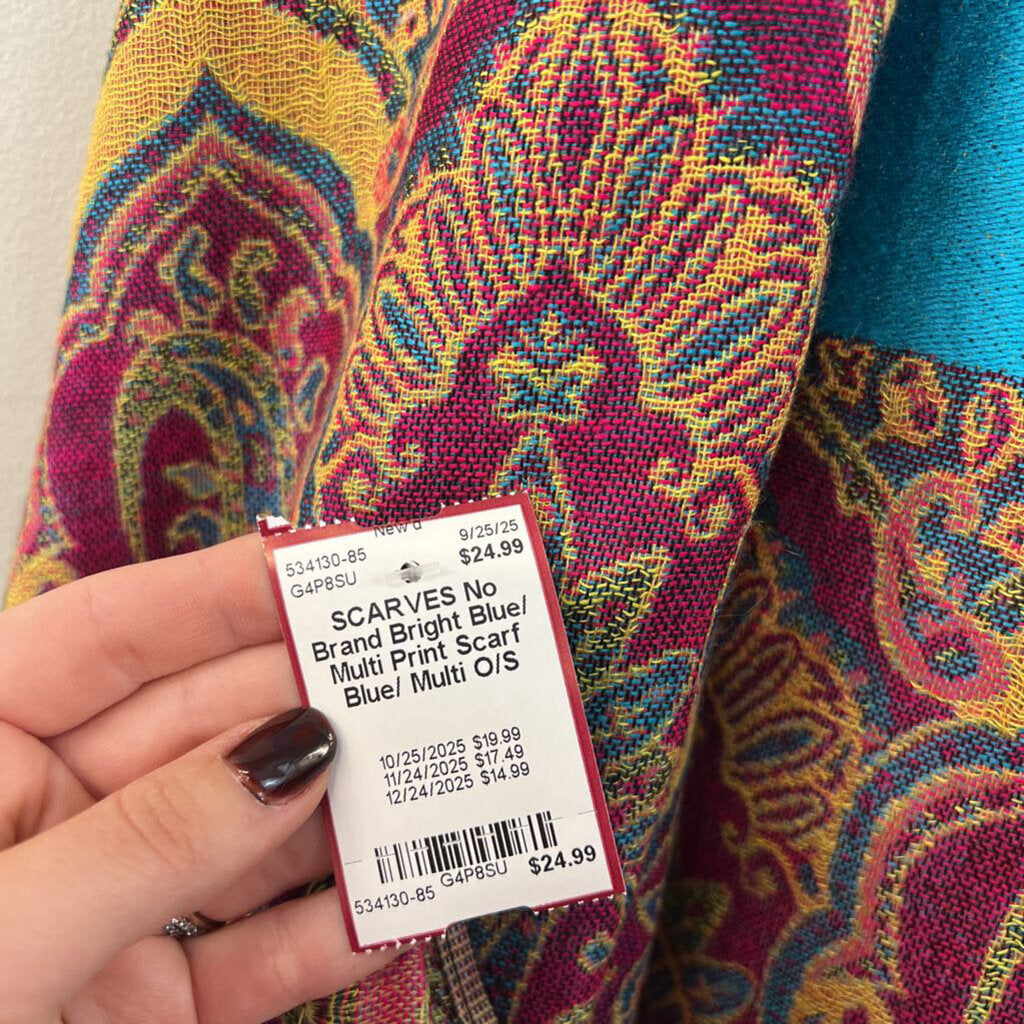 Bright Blue/ Multi Print Scarf