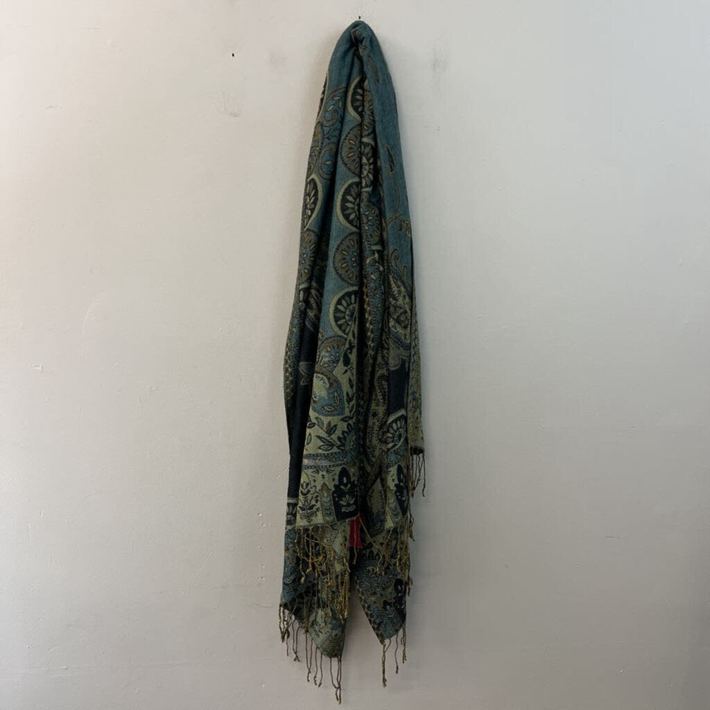 Green/ Blue Print Scarf