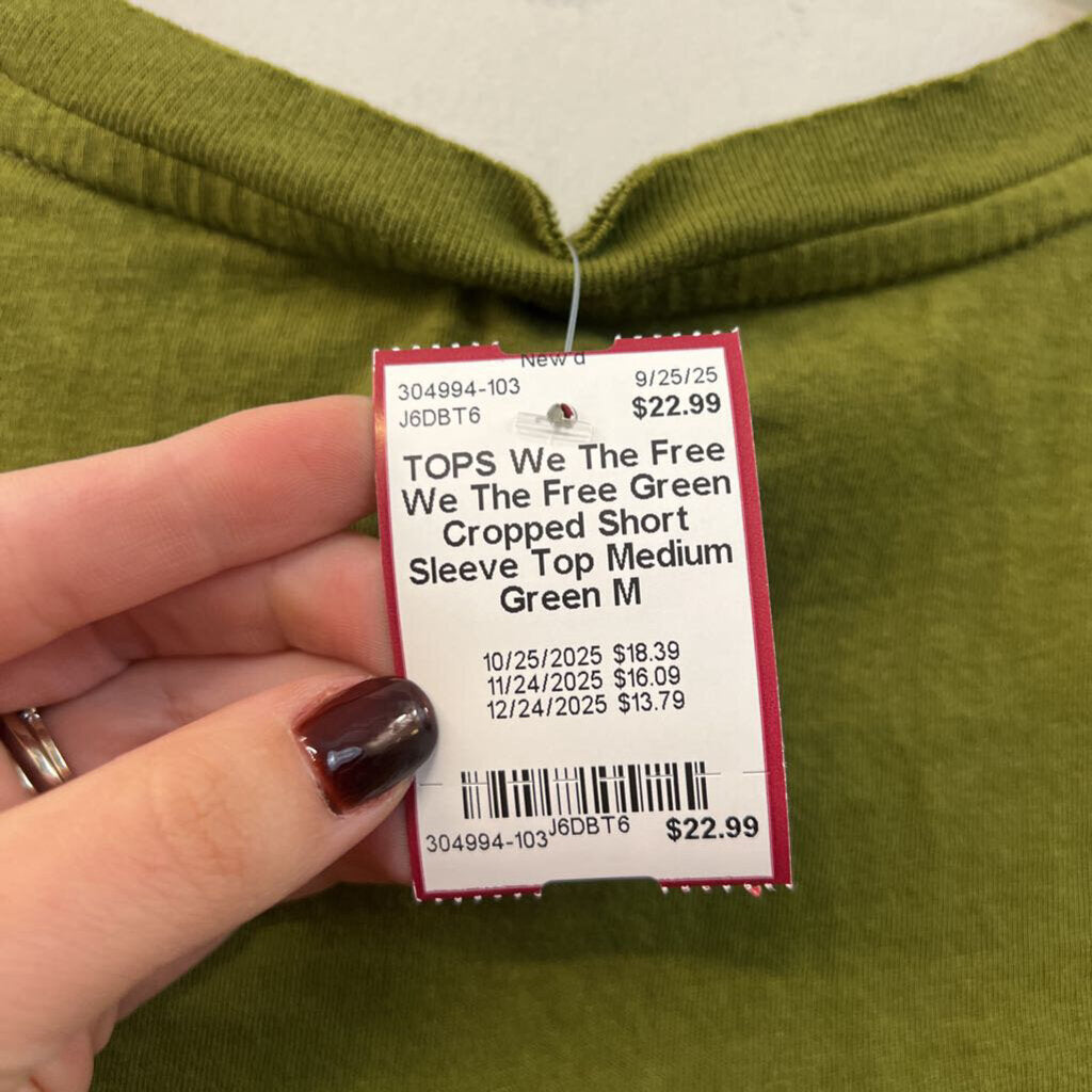 We The Free Green Cropped Short Sleeve Top Medium
