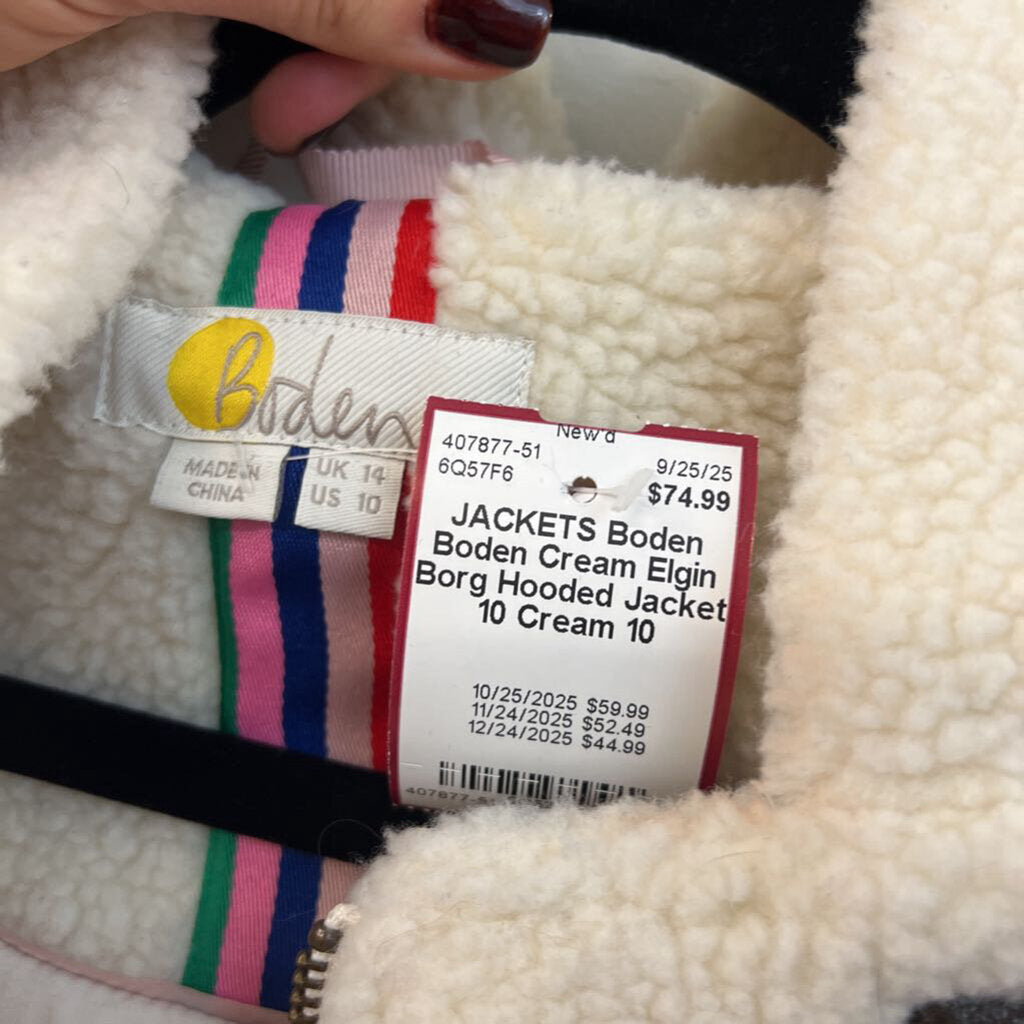 Boden Cream Elgin Borg Hooded Jacket 10
