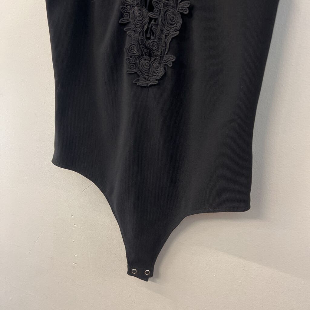Express Black Lace Lace Up Front Tank Bodysuit Top Medium