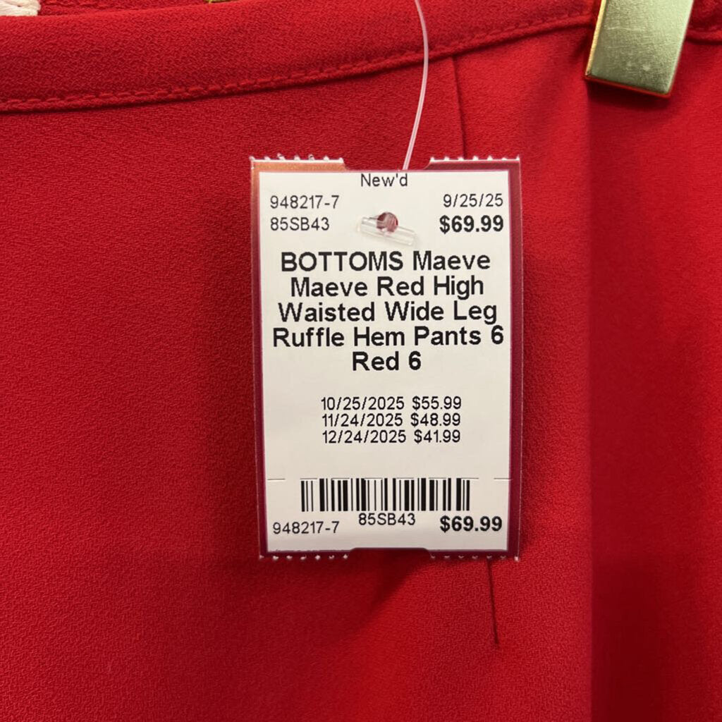 Maeve Red High Waisted Wide Leg Ruffle Hem Pants 6
