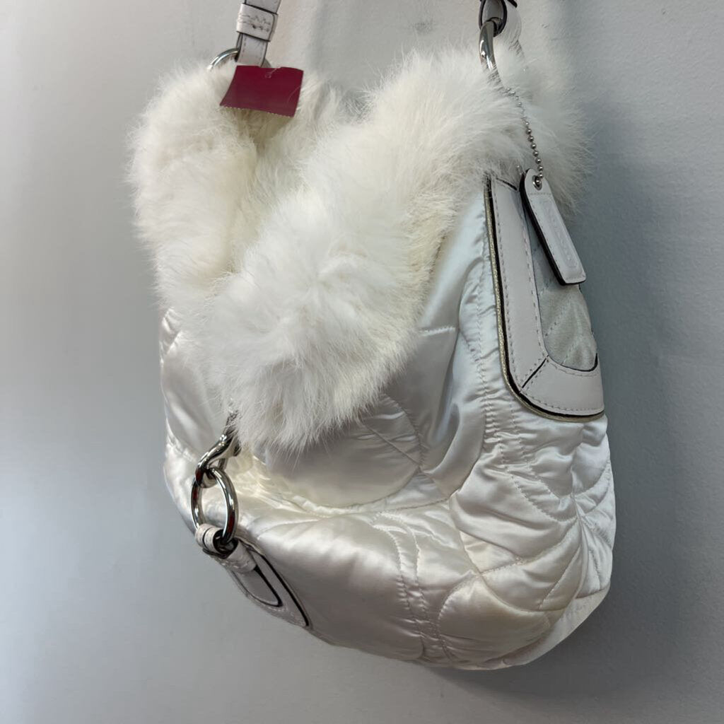 Vintage Coach White Puffer Purse With Fur Trim