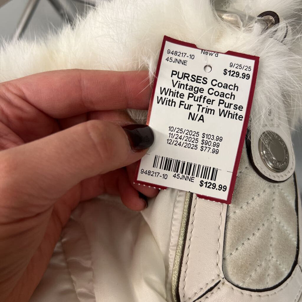 Vintage Coach White Puffer Purse With Fur Trim