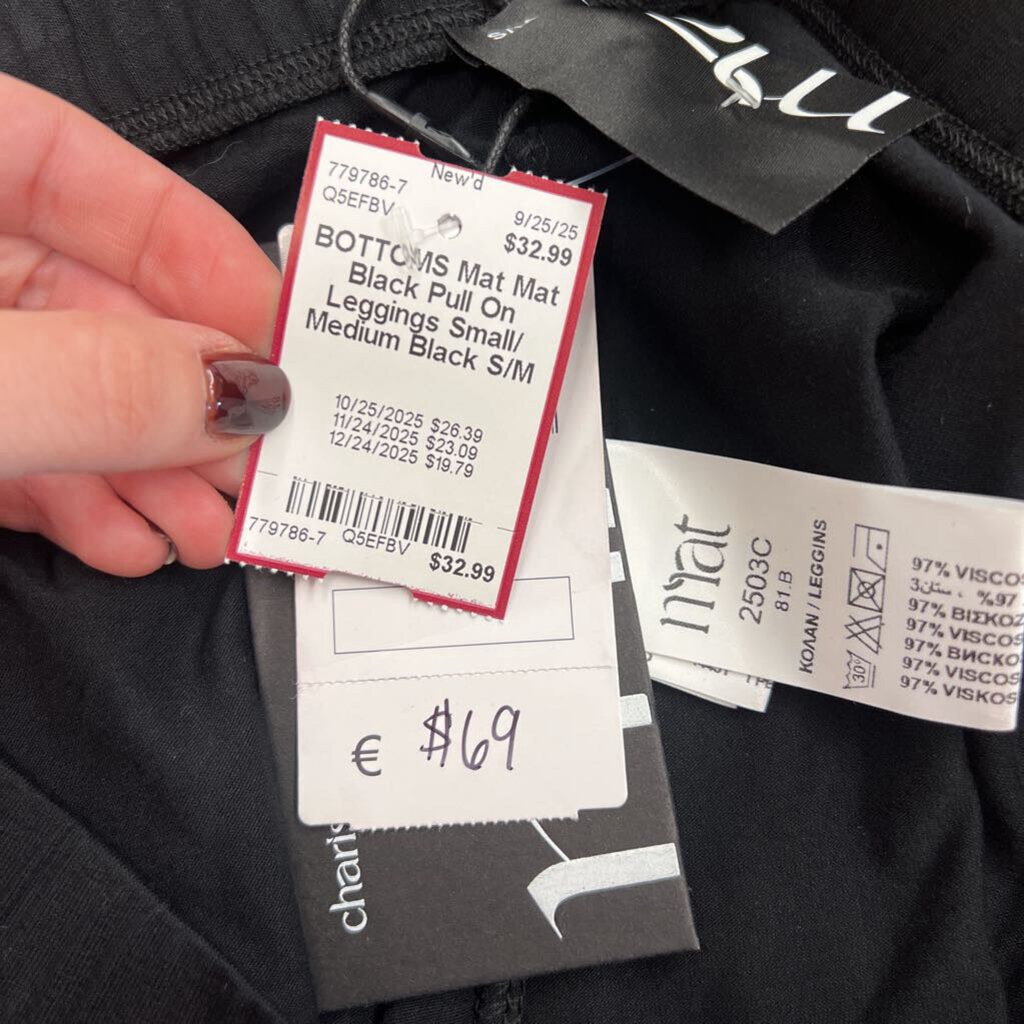 Mat Black Pull On Leggings Small/ Medium