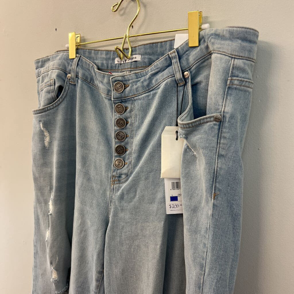 Mat Jeans Light Wash Distressed Wide Leg Jeans Large
