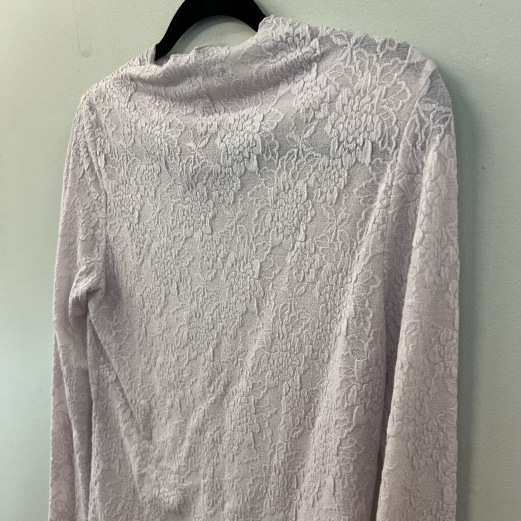 Easel Light Purple Flower Print Mock Neck Long Sleeve Top Large
