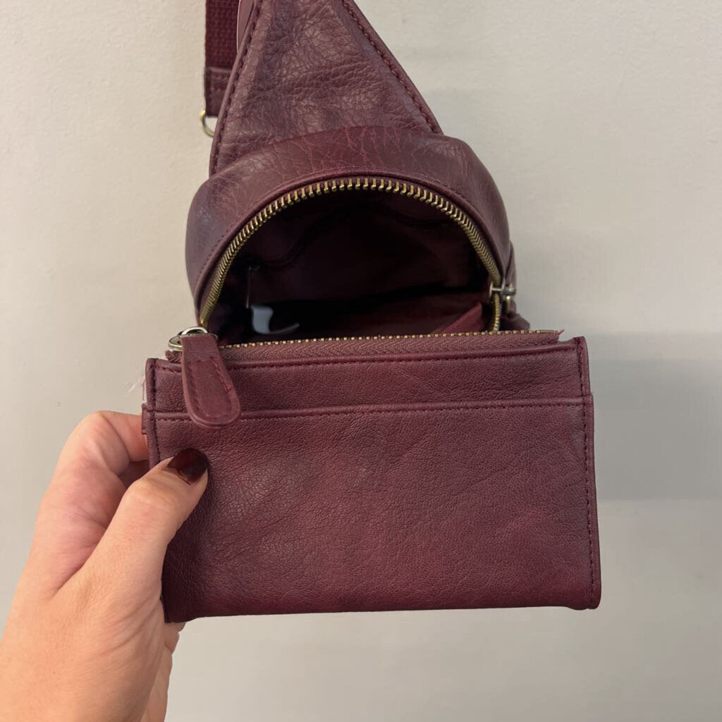 Joy Susan Purple Leather Dome Crossbody Purse With Wallet