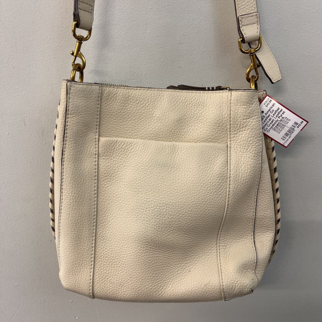 American Leather Co Cream Leather Crossbody Purse