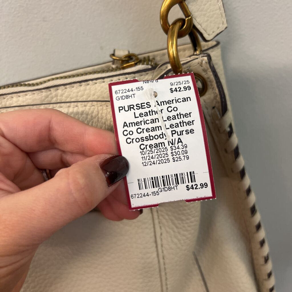 American Leather Co Cream Leather Crossbody Purse