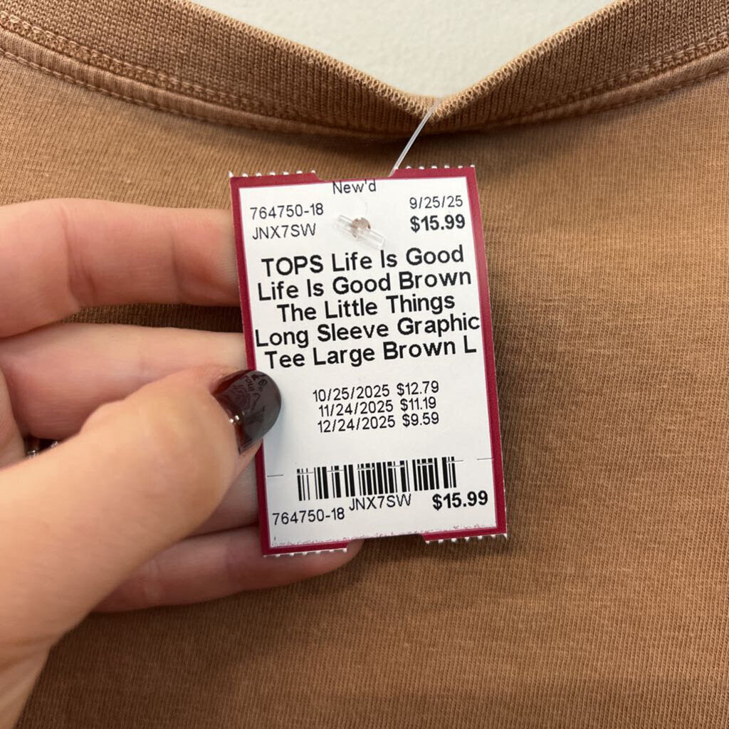 Life Is Good Brown The Little Things Long Sleeve Graphic Tee Large
