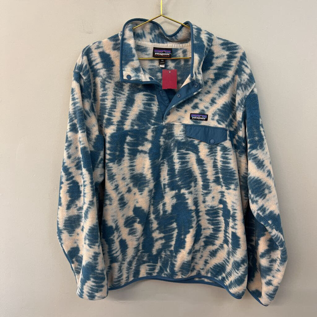 Patagonia Blue/ White Print Fleece Long Sleeve Pullvoer XXL