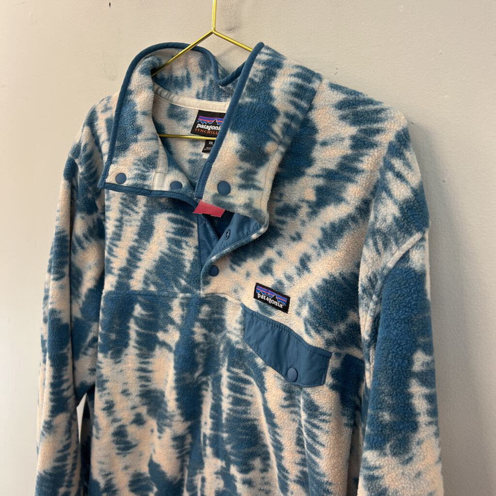 Patagonia Blue/ White Print Fleece Long Sleeve Pullvoer XXL