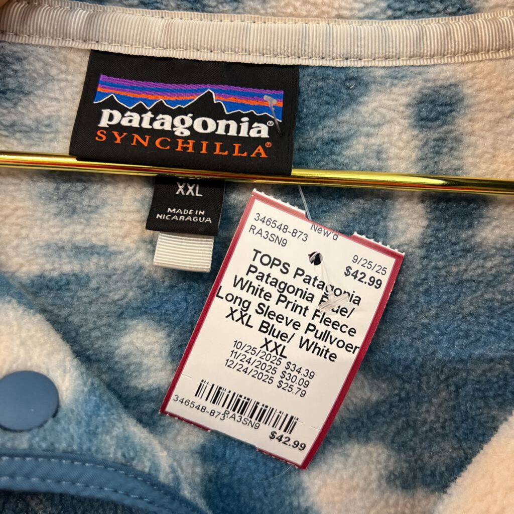Patagonia Blue/ White Print Fleece Long Sleeve Pullvoer XXL