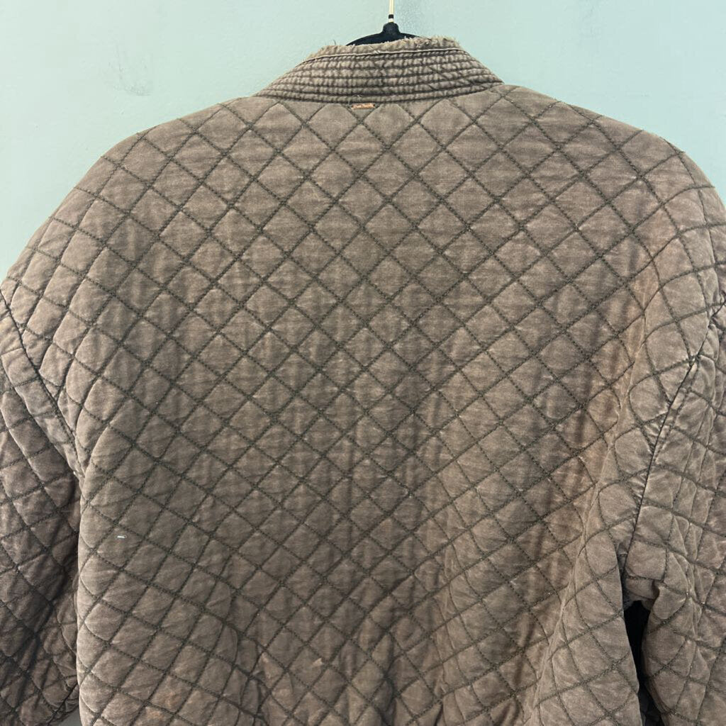 Free People Brown/ Paisley Print Quilted Reversible Bomber Jacket Medium