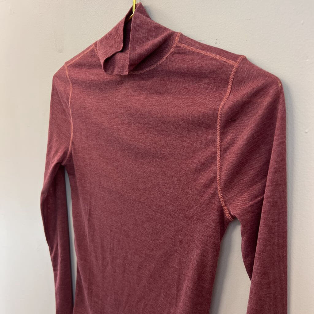 Madewell Burgundy Long Sleeve Mock Neck Top Extra Small