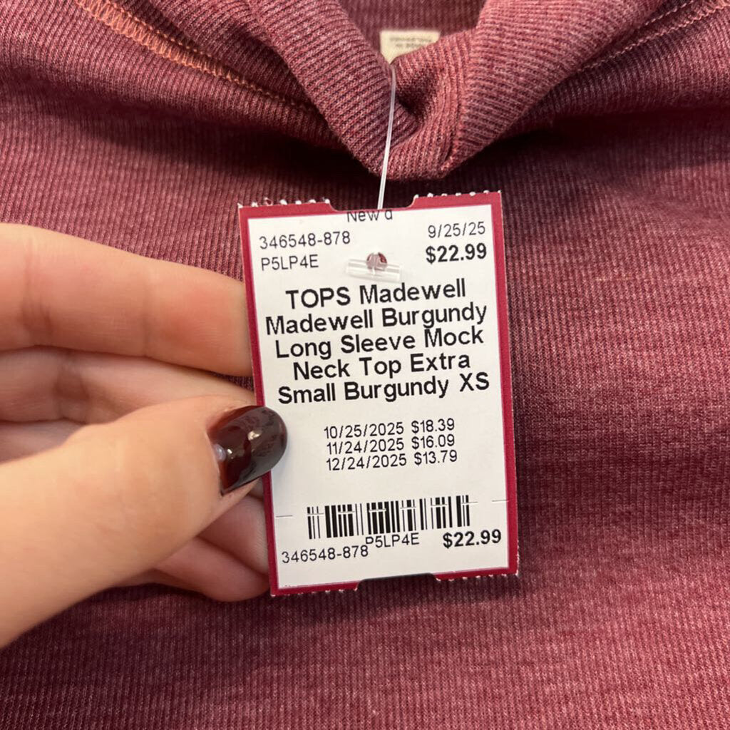 Madewell Burgundy Long Sleeve Mock Neck Top Extra Small