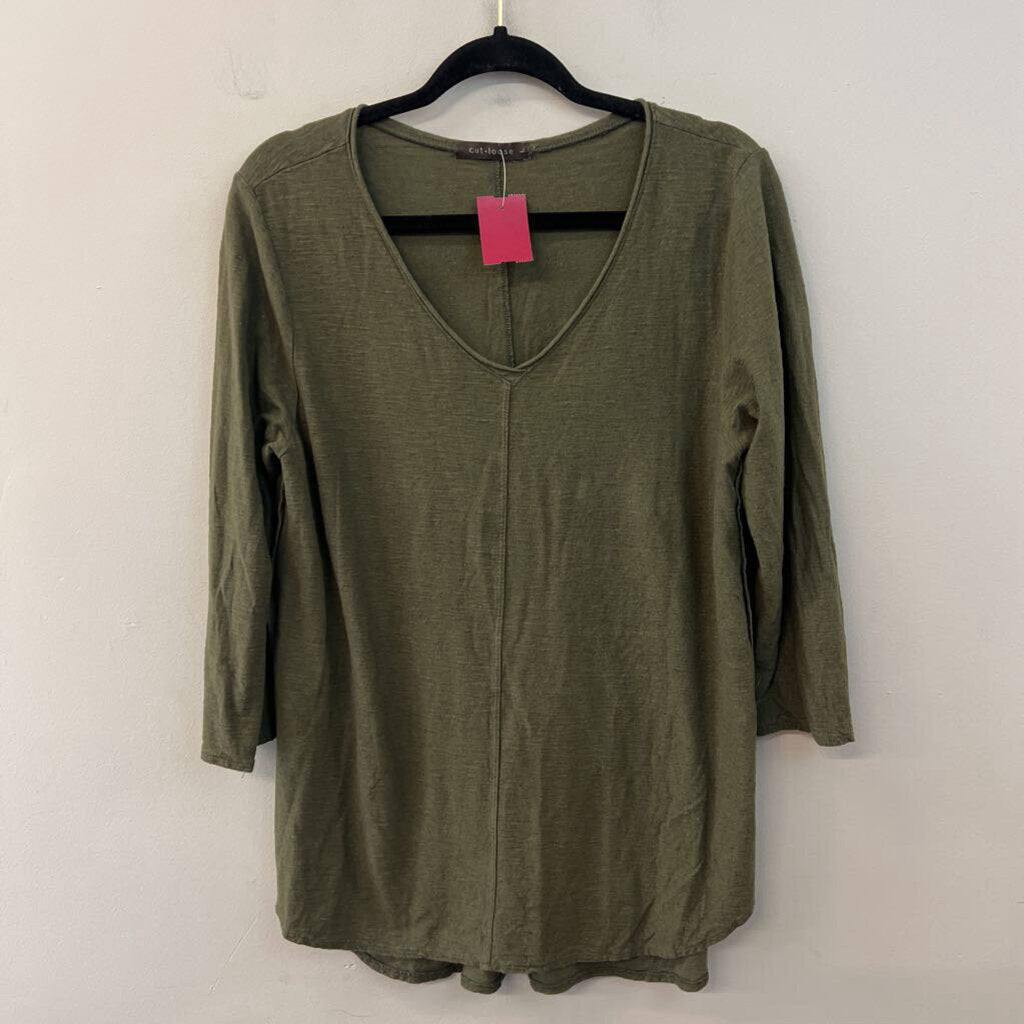 Cut Loose Green Long Sleeve V Neck Top Large