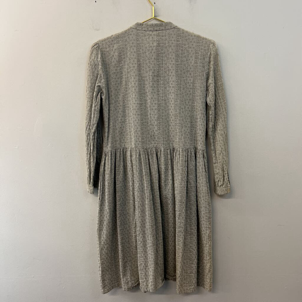 Green Embroidered Long Sleeve Button Front Dress Small