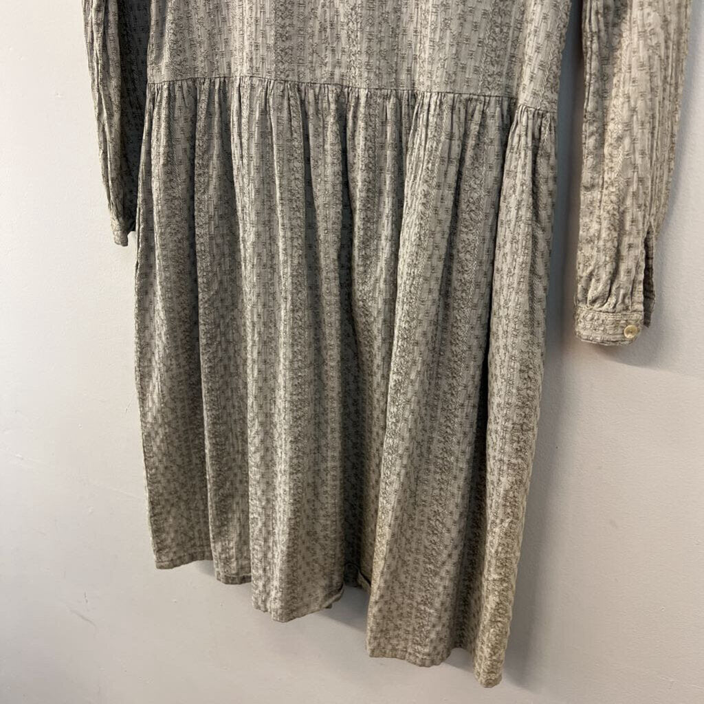 Green Embroidered Long Sleeve Button Front Dress Small