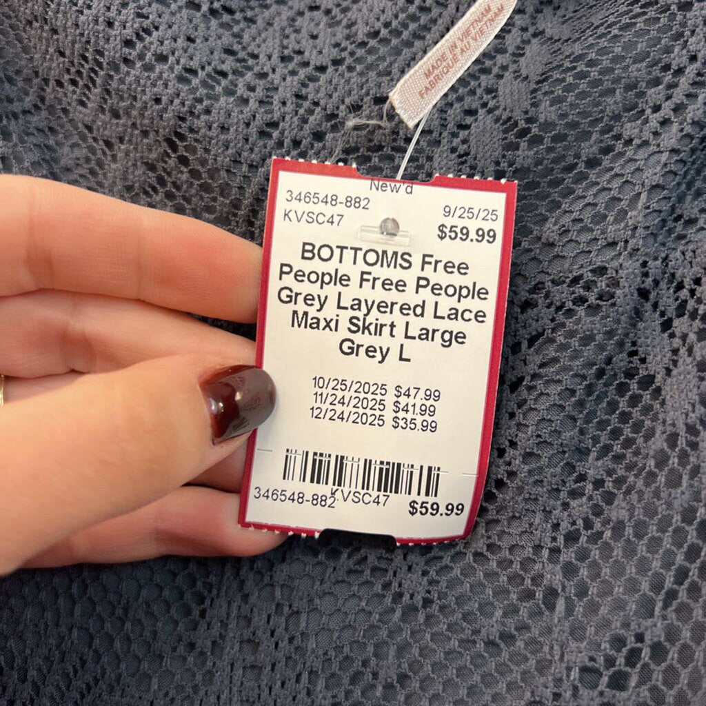 Free People Grey Layered Lace Maxi Skirt Large