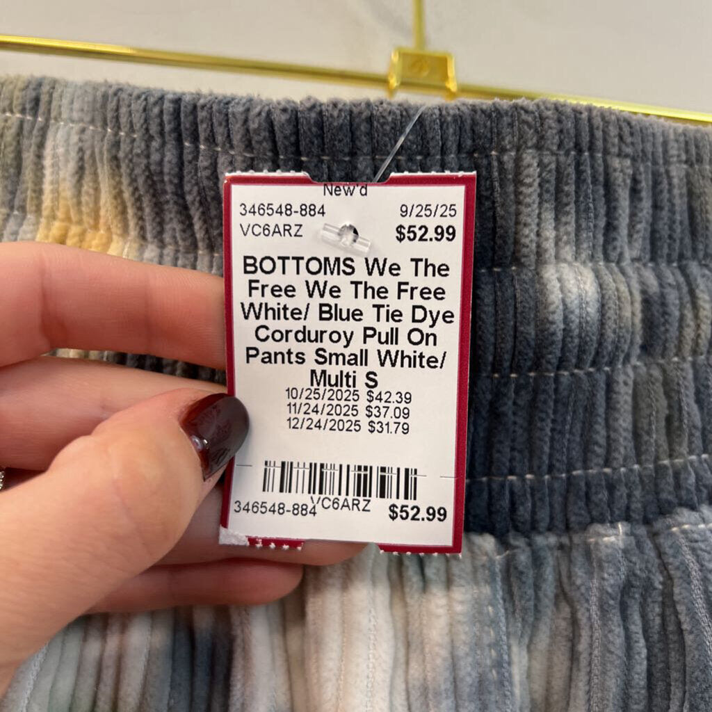 We The Free White/ Blue Tie Dye Corduroy Pull On Pants Small