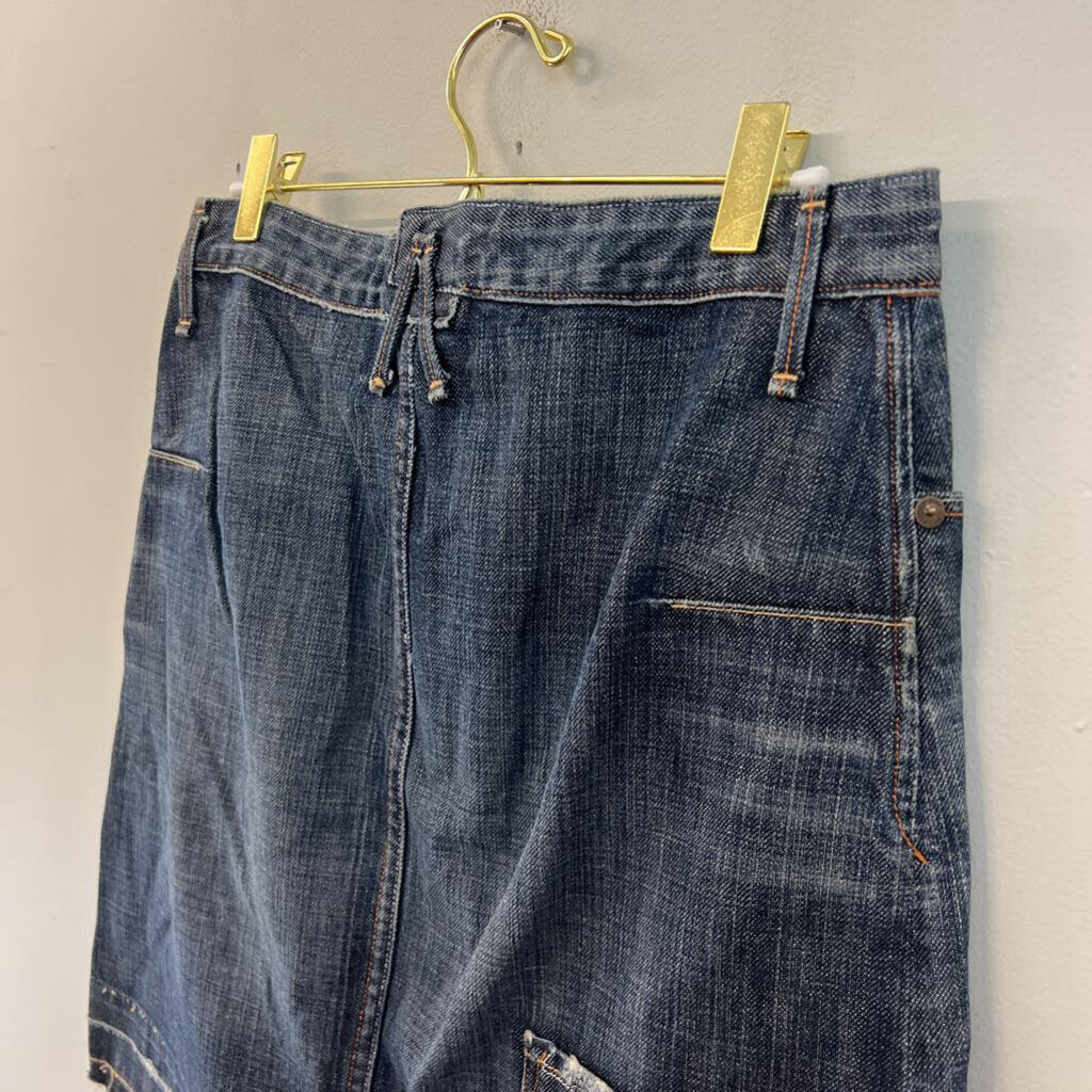 Earnest Sewn Dark Wash Raw Hem Denim Skirt 27