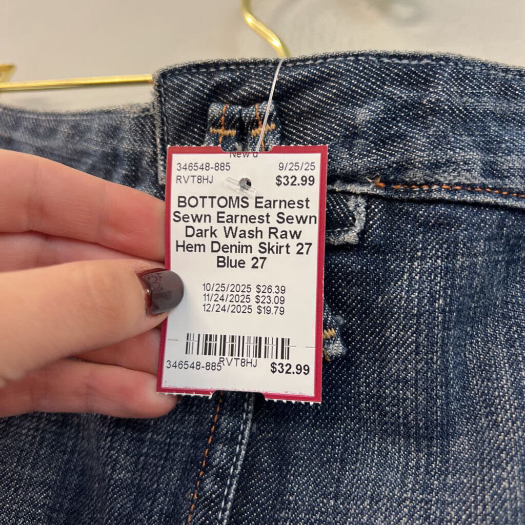 Earnest Sewn Dark Wash Raw Hem Denim Skirt 27