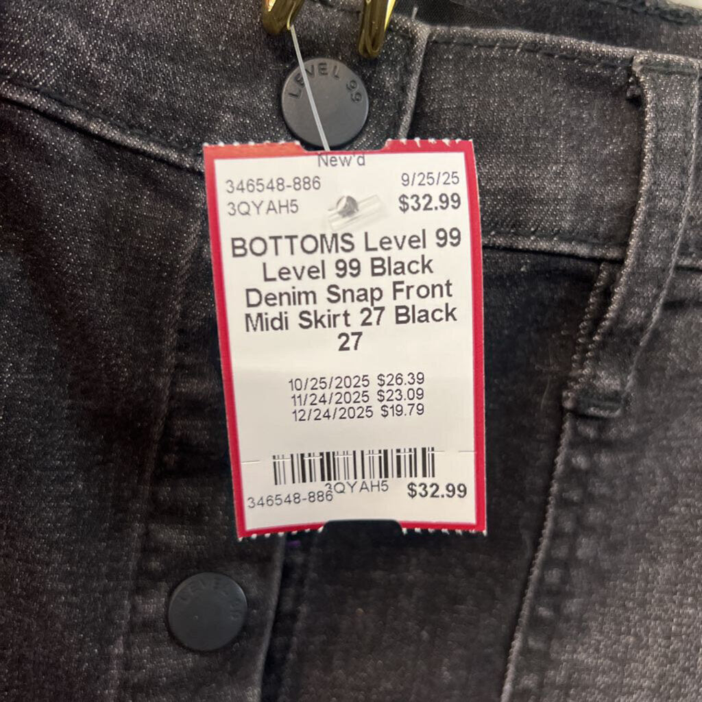 Level 99 Black Denim Snap Front Midi Skirt 27