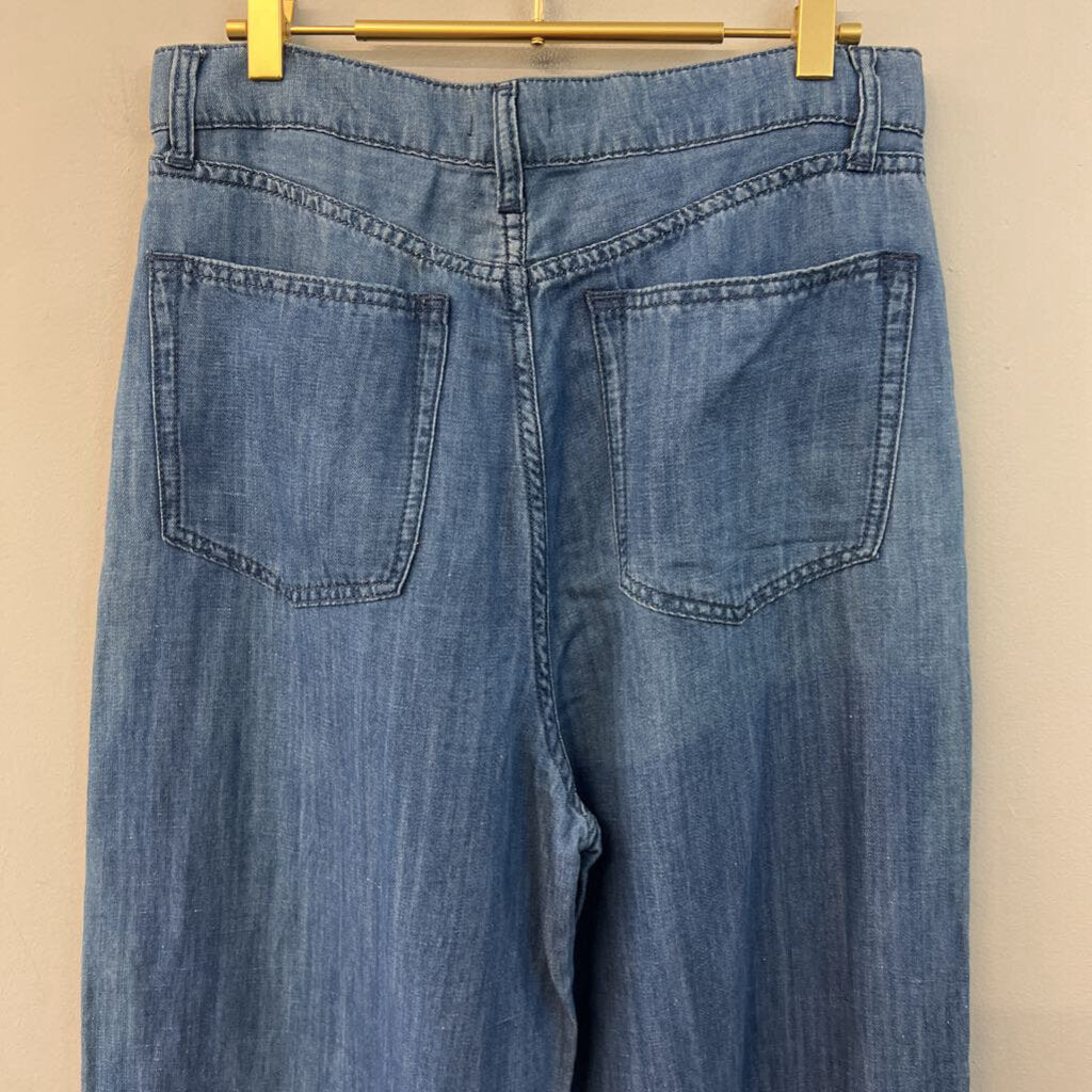 We Wore What Blue Chambray High Waisted Wide Leg Pants 30