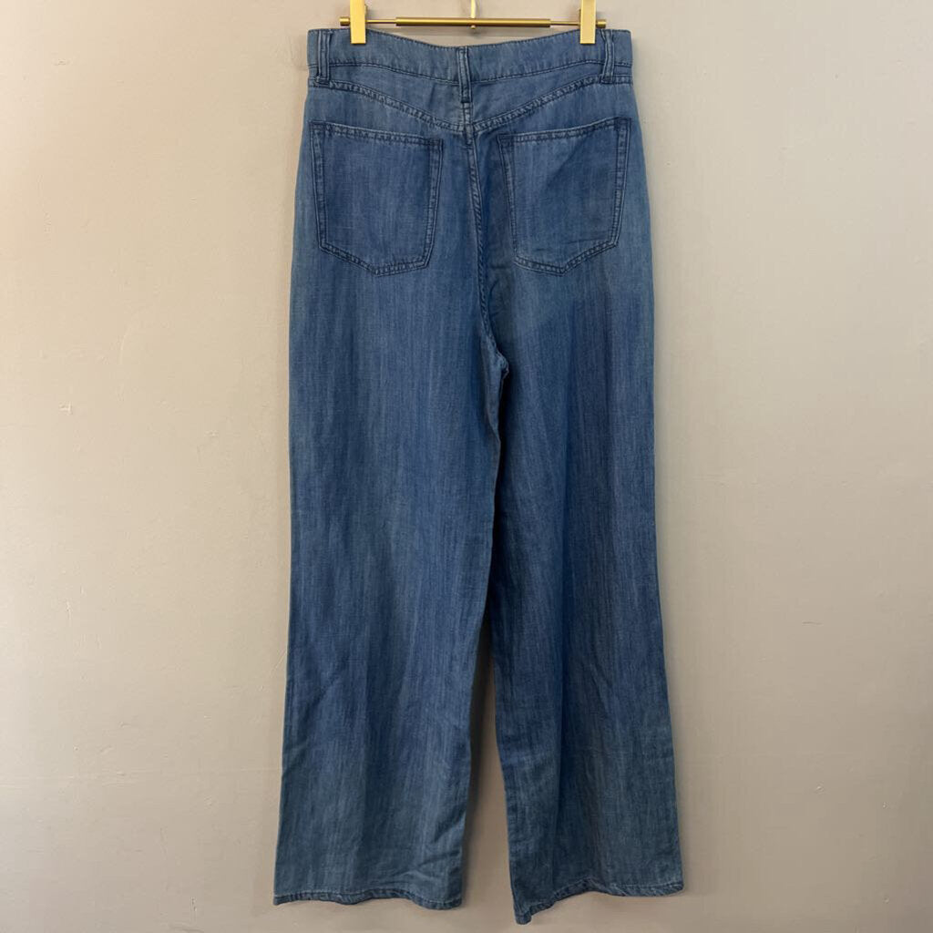 We Wore What Blue Chambray High Waisted Wide Leg Pants 30