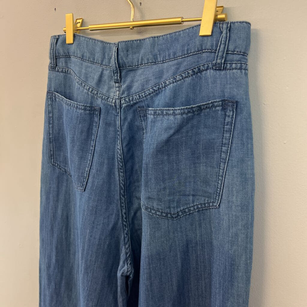 We Wore What Blue Chambray High Waisted Wide Leg Pants 30