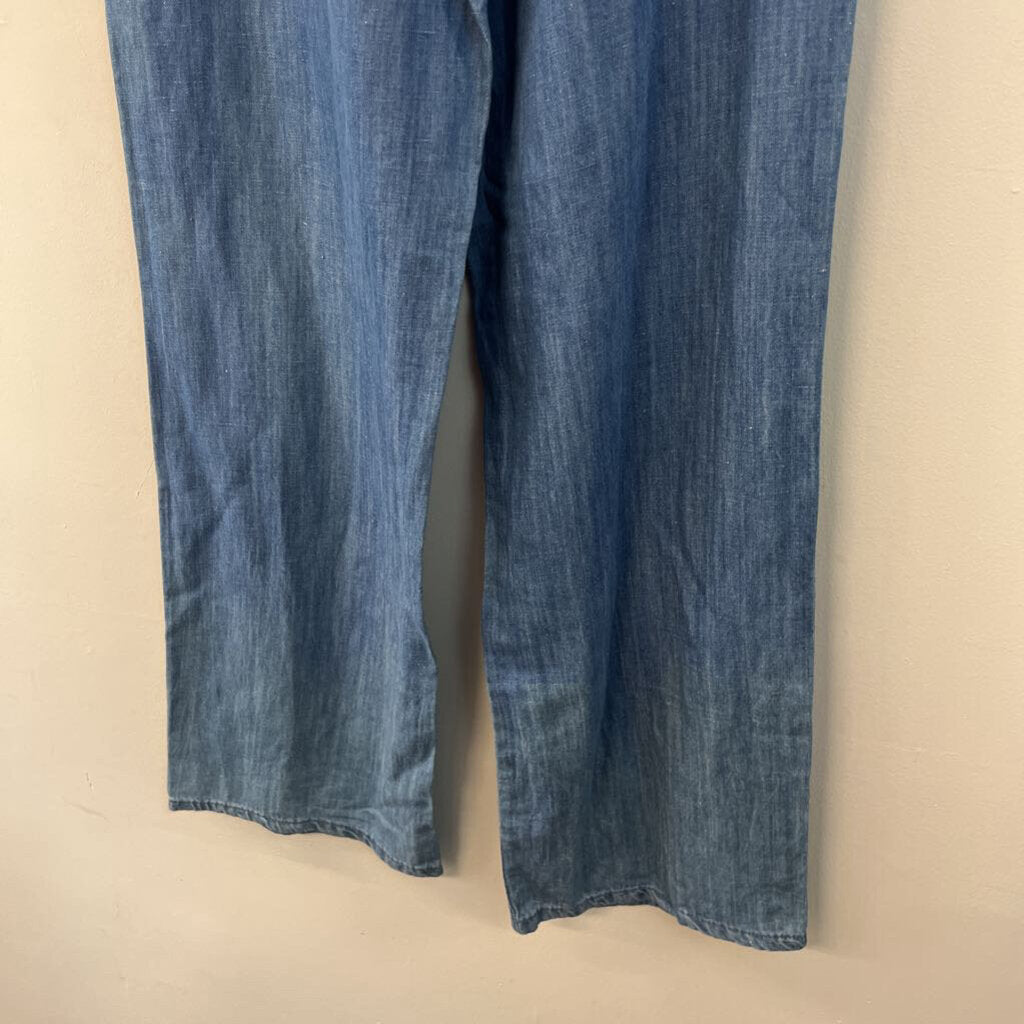 We Wore What Blue Chambray High Waisted Wide Leg Pants 30