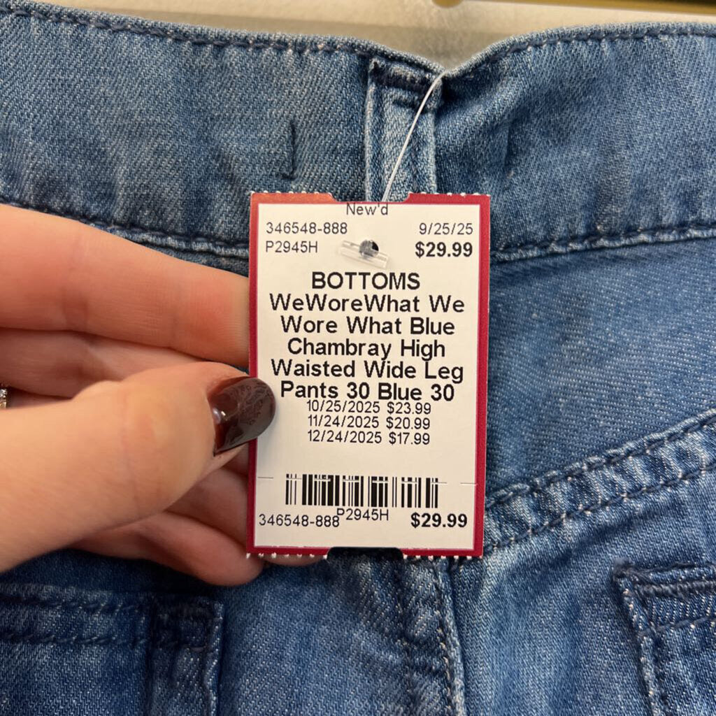 We Wore What Blue Chambray High Waisted Wide Leg Pants 30