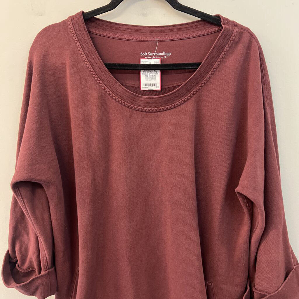 Soft Surroundings Burgundy Long Sleeve Oversized Top Medium