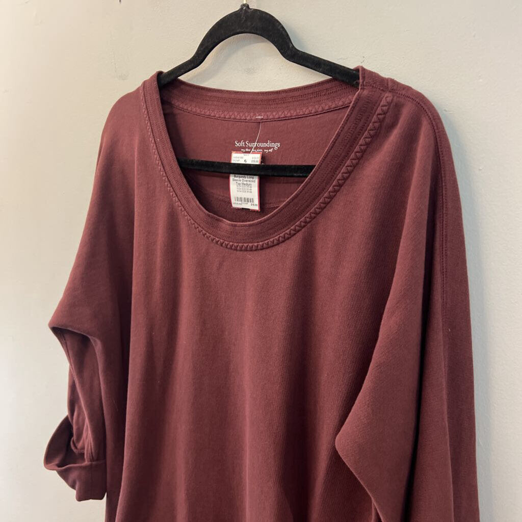 Soft Surroundings Burgundy Long Sleeve Oversized Top Medium
