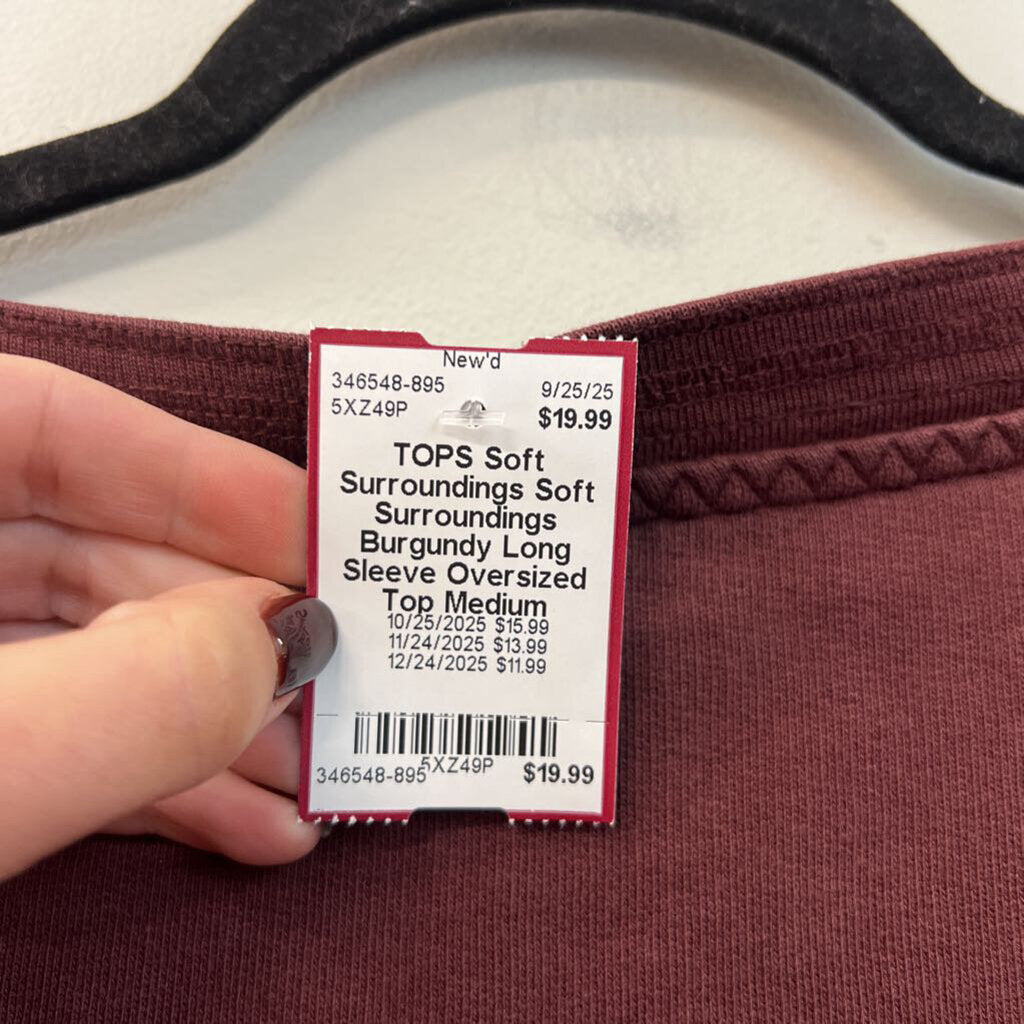 Soft Surroundings Burgundy Long Sleeve Oversized Top Medium