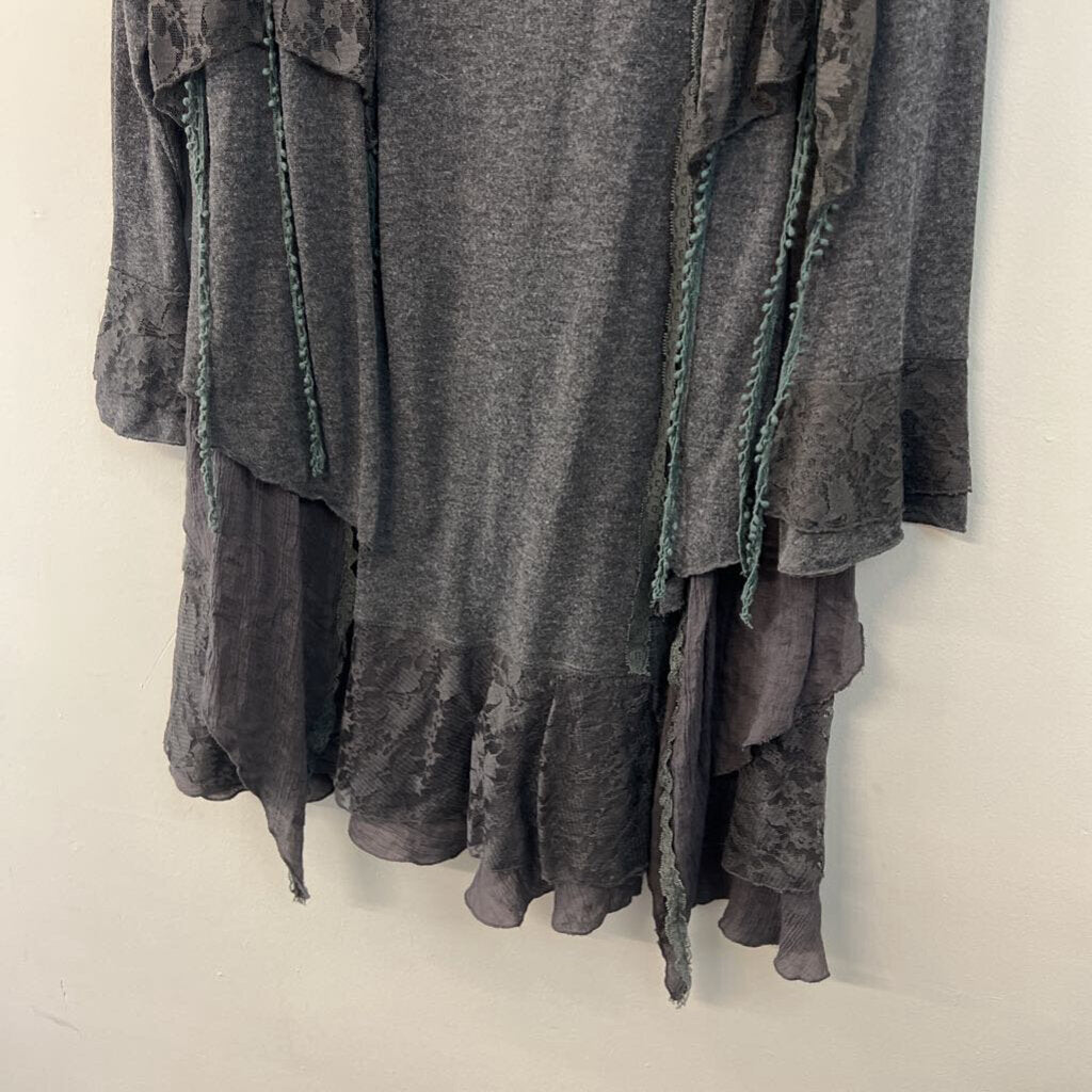 Pretty Angel Grey Lace Fringe Long Sleeve Top 1X