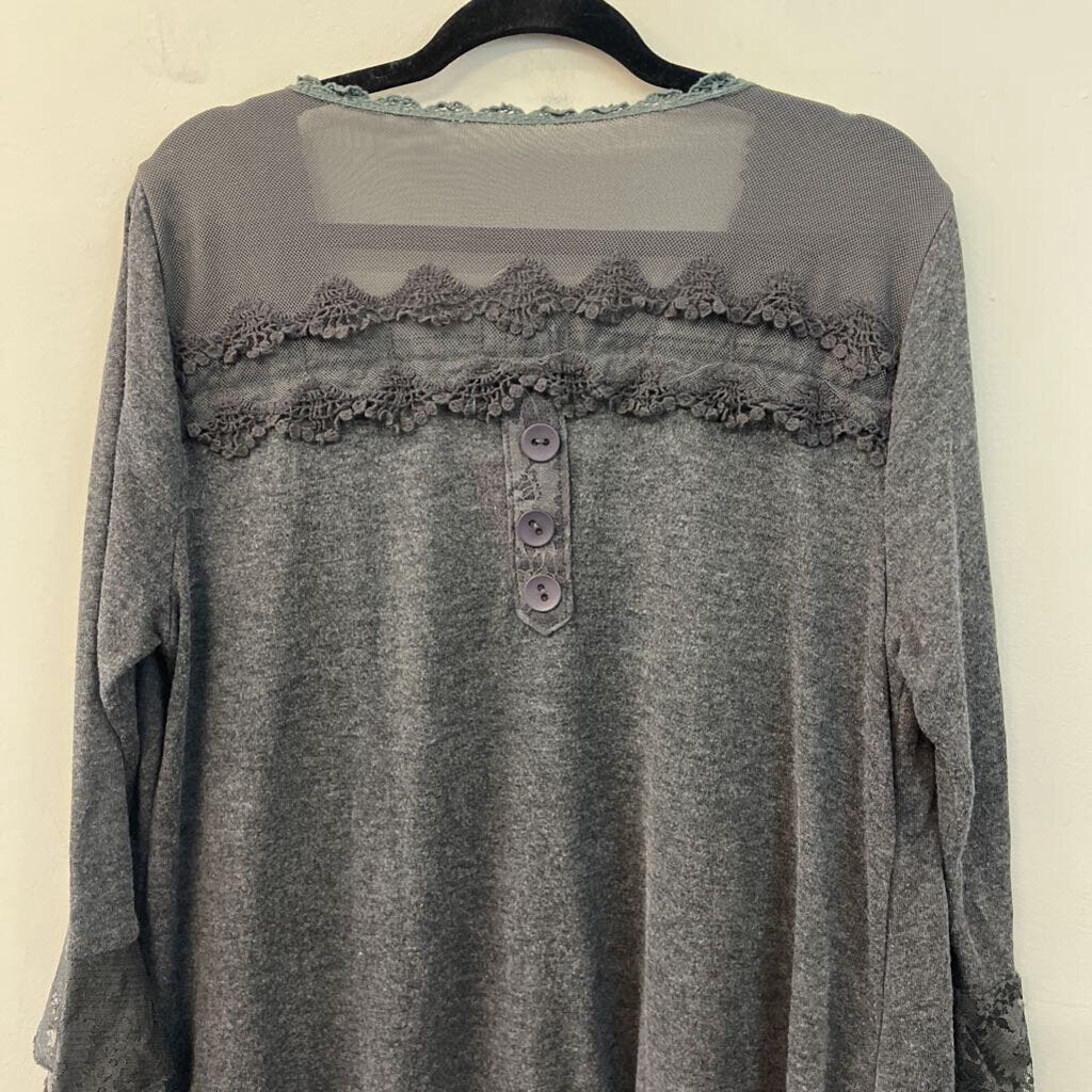 Pretty Angel Grey Lace Fringe Long Sleeve Top 1X