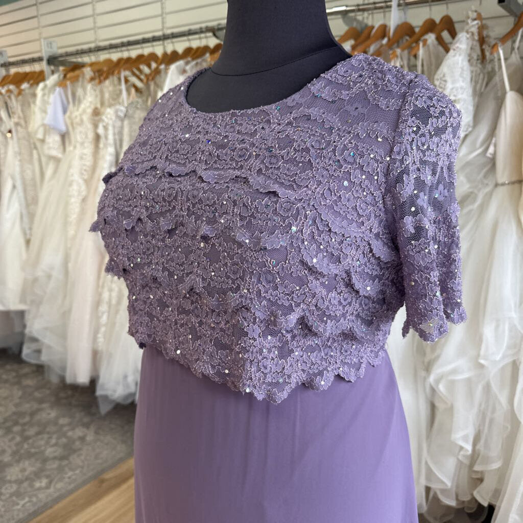 R&M Richards Purple Lace Top Tea Length Formal Dress 18W