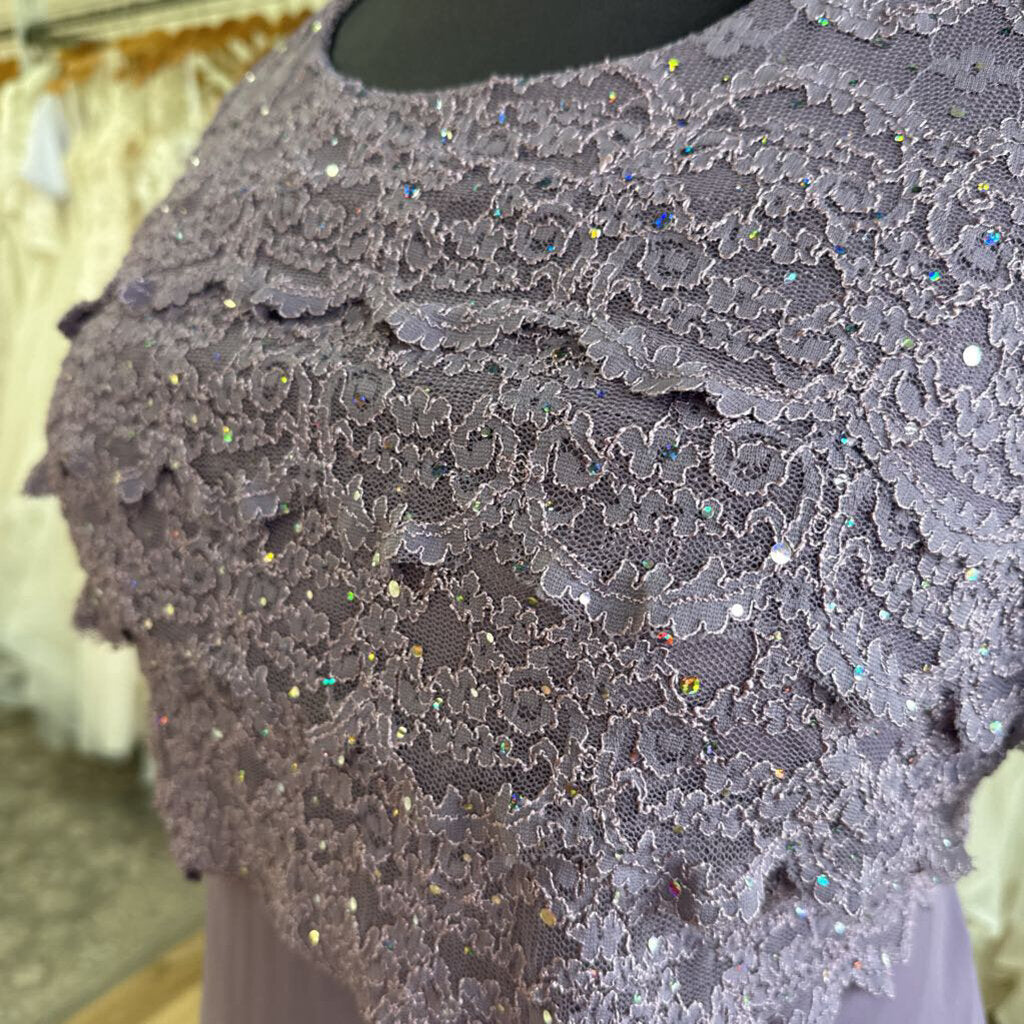 R&M Richards Purple Lace Top Tea Length Formal Dress 18W