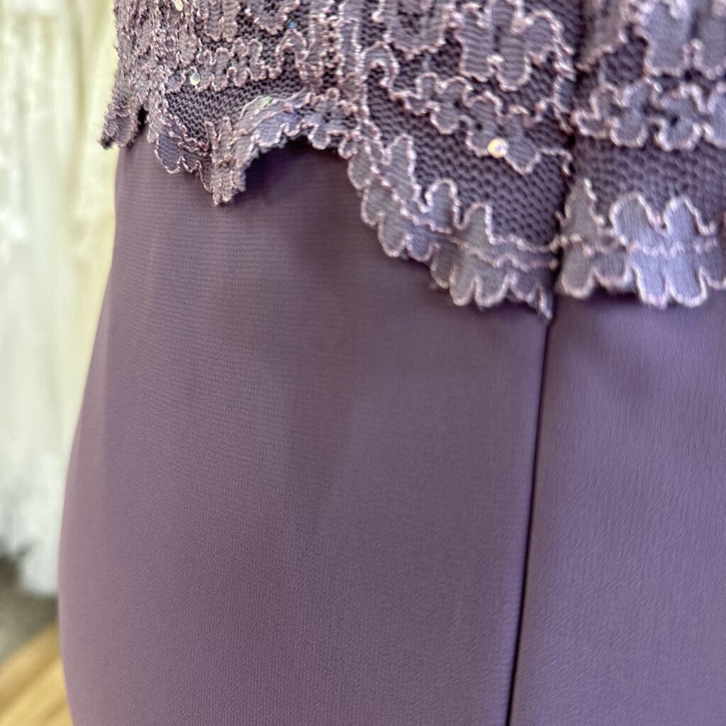 R&M Richards Purple Lace Top Tea Length Formal Dress 18W